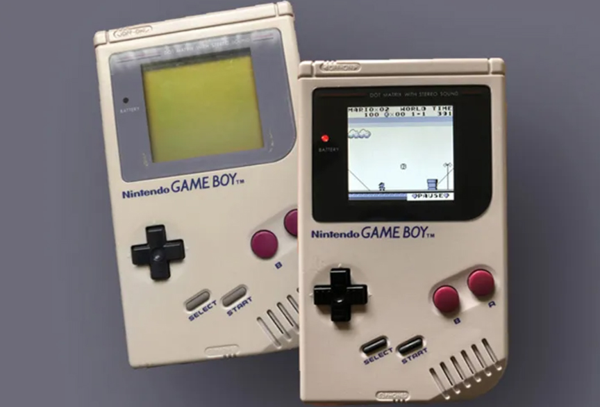 Nintendo's Game Boy is shown in 2 variations. The first before an extensive restoration project. The second after restoration is complete.